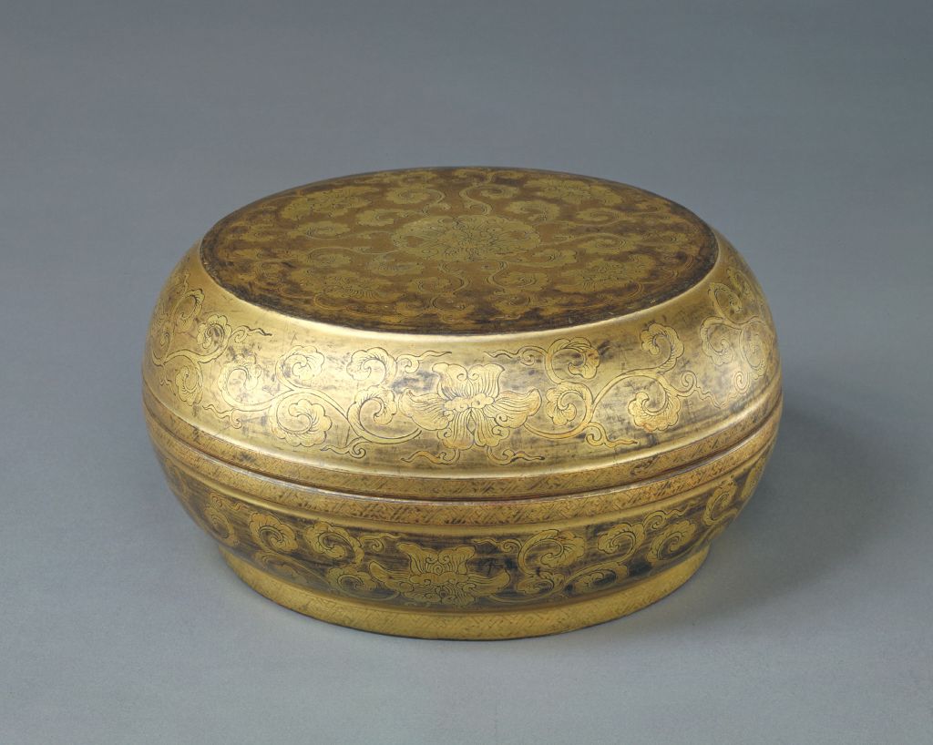 图片[1]-Muddy gold lacquer flower pattern round box-China Archive